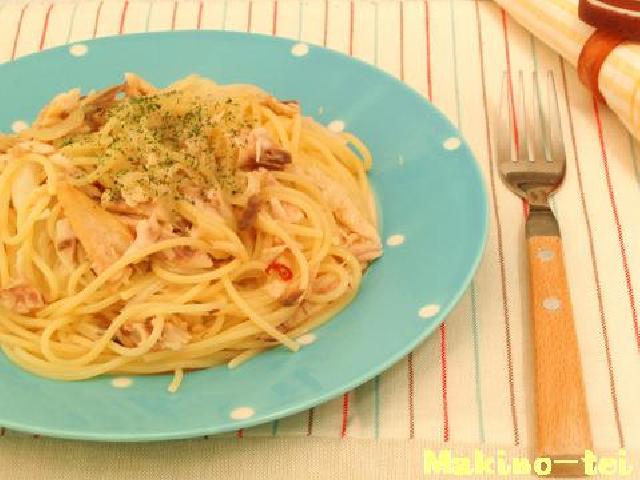 アジの干物でパスタ