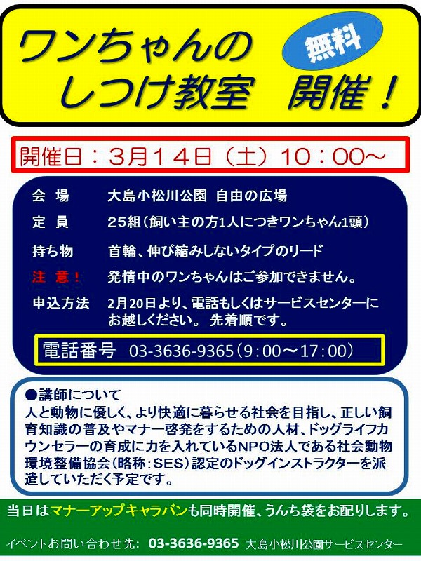 ［先着順］ワンちゃんのしつ...